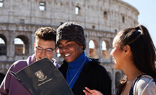 Students looking at documents