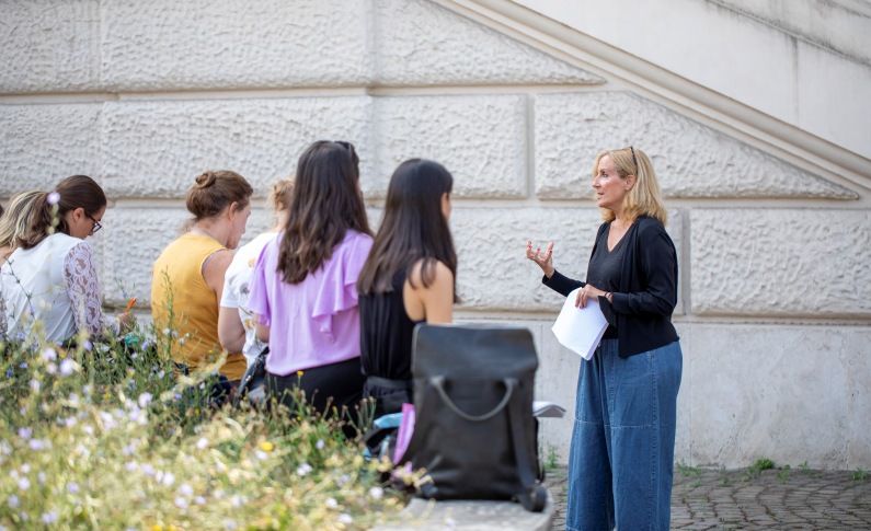 Professor teaching students