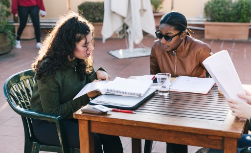 Students studying on the terrace
