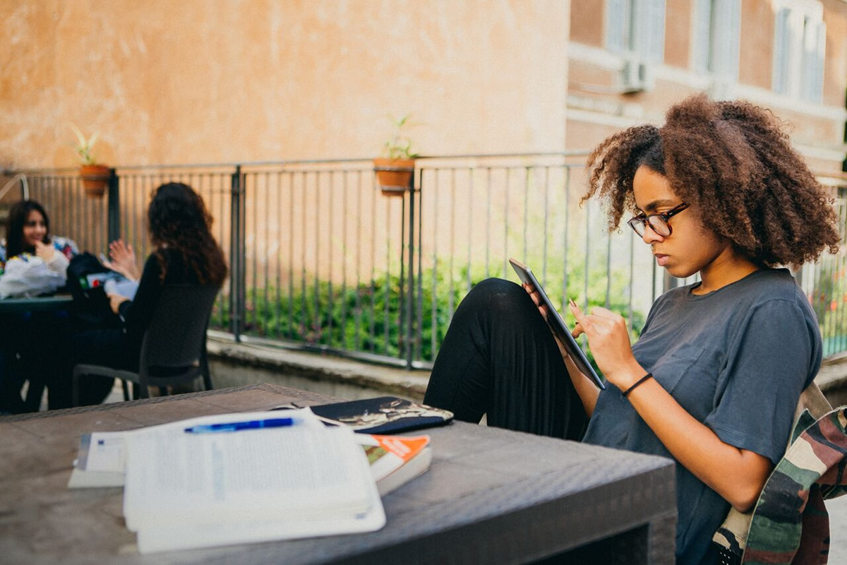 Student on her phone