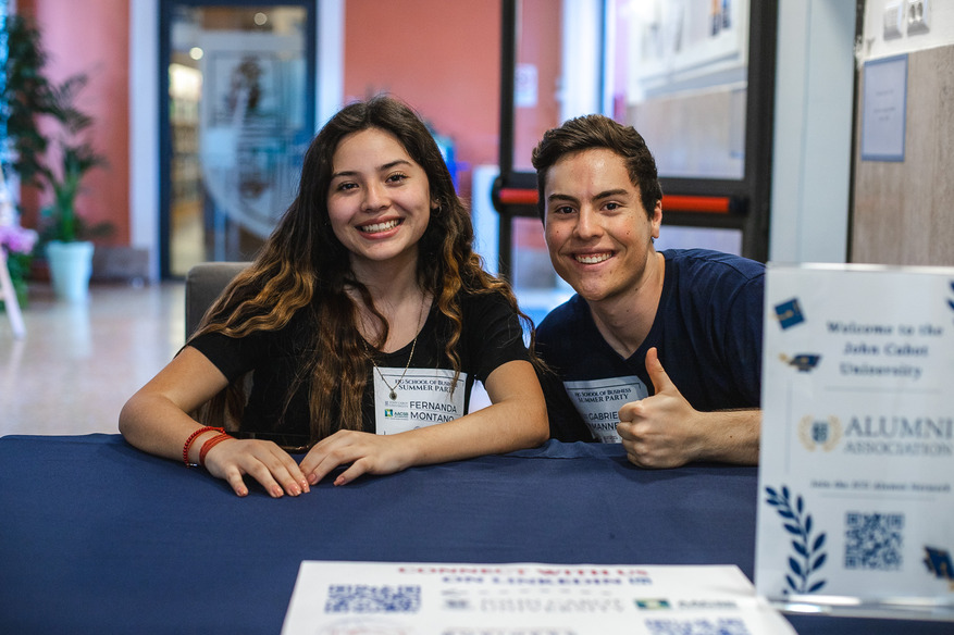 Students at welcome desk