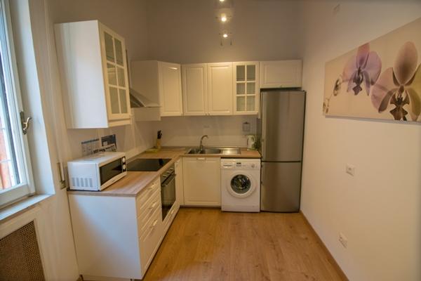 The kitchen in one of the Lungara Apartments