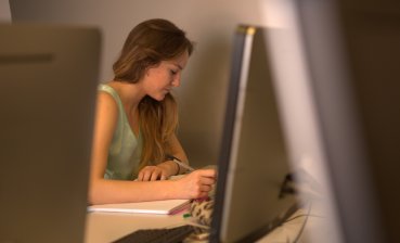 Student studying in library