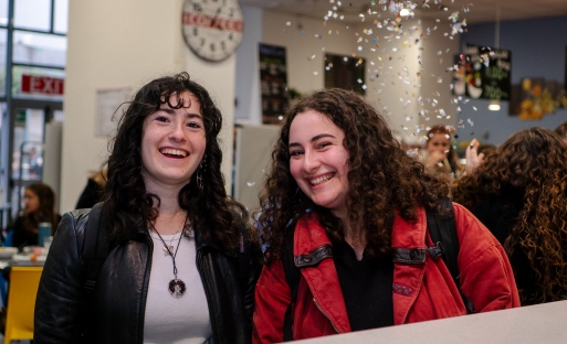 Students smiling in the cafeteria