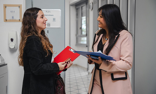 Professor talking to students